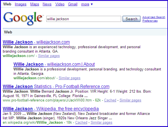 Google search result for "Willie Jackson"